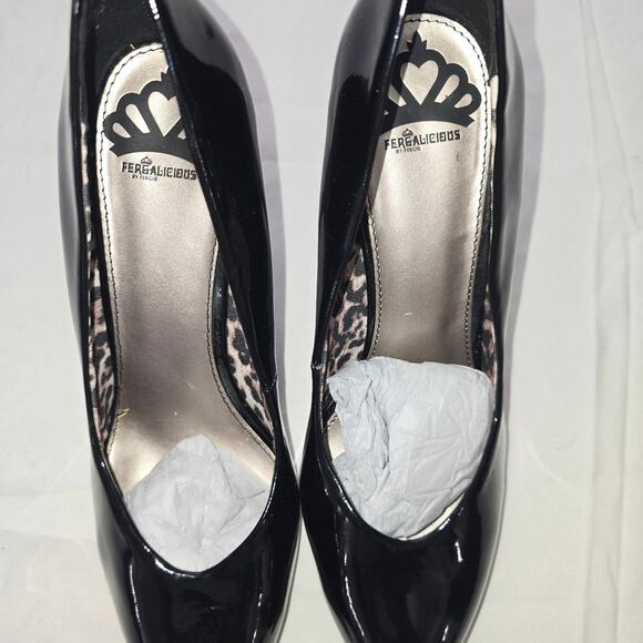 Fergalicious by Fergie Black Patent Leather Pump Leopard Print Women's Size 10 - Picture 2 of 3